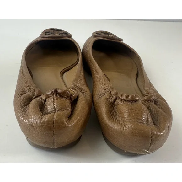 Tory Burch Reva Pebbled Leather Ballet Flats Royal Tan Camel Women Shoe Size 7M - Picture 14 of 16